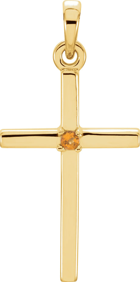 14K Gold Round Natural Citrine Birthstone Cross Pendant - Yellow Gold