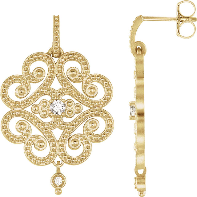 14K Gold Round Natural Diamond Granulated Earrings