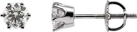 14K Gold Natural Diamond Round 6-Prong Stud Earrings – 3-6.1mm Stones - White Gold