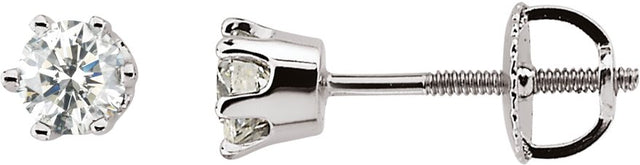 14K Gold Natural Diamond Round 6-Prong Stud Earrings – 3-6.1mm Stones - White Gold