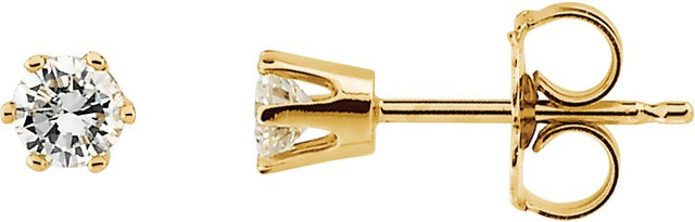14K Gold Natural Diamond Round 6-Prong Stud Earrings – 3-6.3mm Stones - Yellow Gold