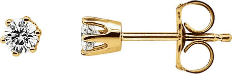 14K Gold Natural Diamond Round 6-Prong Stud Earrings III - Yellow Gold