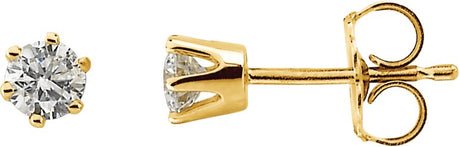14K Gold Natural Diamond Round 6-Prong Stud Earrings III - Yellow Gold