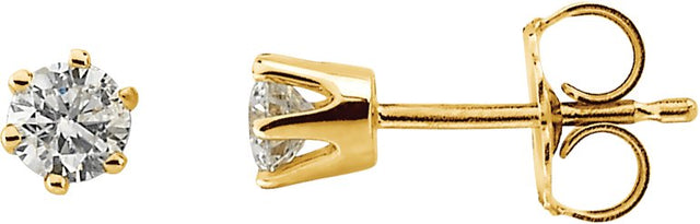 14K Gold Natural Diamond Round 6-Prong Stud Earrings III - Yellow Gold