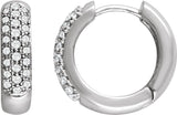 14K Gold Round Lab-Grown Diamond Pavé-Style Hoop Earrings - White Gold