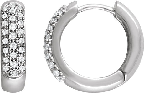 14K Gold Round Lab-Grown Diamond Pavé-Style Hoop Earrings - White Gold