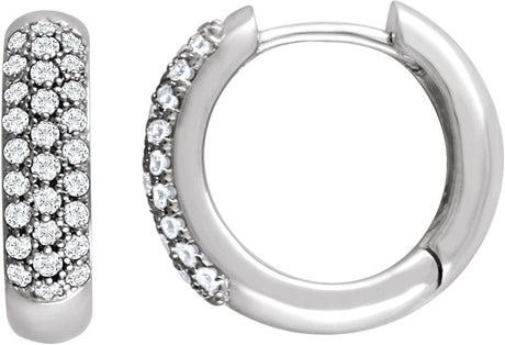 14K Gold Round Lab-Grown Diamond Pavé-Style Hoop Earrings - White Gold