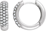 14K Gold Round Natural Diamond Pavé-Style Hoop Earrings - White Gold