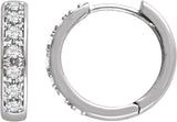 14K Gold Round Natural Diamond Accented Hoop Earrings – 1.2-1.75mm Stones - White Gold