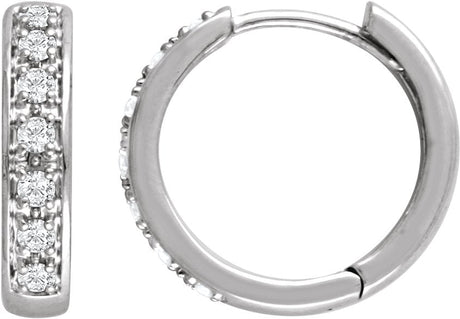 14K Gold Round Natural Diamond Accented Hoop Earrings – 1.2-1.75mm Stones - White Gold