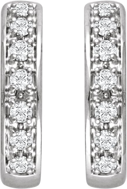 14K Gold Round Natural Diamond Accented Hoop Earrings – 1.2-1.75mm Stones - White Gold - view 2