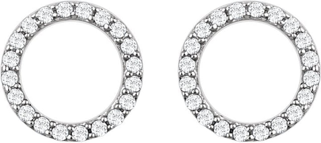 14K Gold Round Natural Diamond Circle Earrings - White Gold - view 2