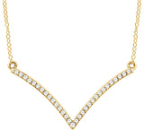 14K Gold Round Natural Diamond V Necklace - Yellow Gold