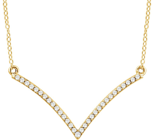 14K Gold Round Natural Diamond V Necklace - Yellow Gold