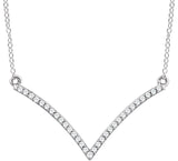14K Gold Round Natural Diamond V Necklace - White Gold