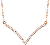 14K Gold Round Natural Diamond V Necklace - Rose Gold