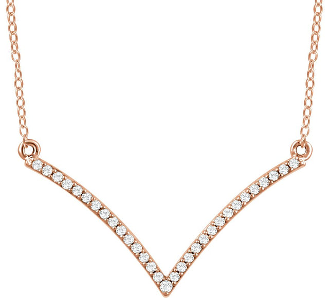 14K Gold Round Natural Diamond V Necklace - Rose Gold