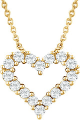 14K Gold Round Natural Diamond Heart Necklace - Yellow Gold