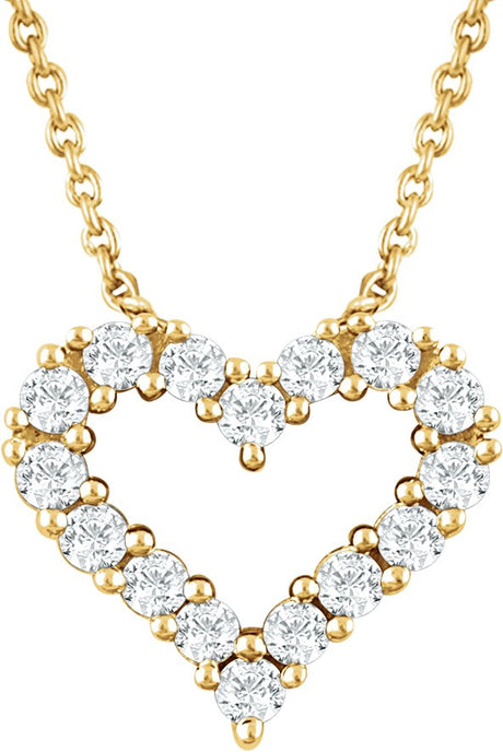 14K Gold Round Natural Diamond Heart Necklace - Yellow Gold