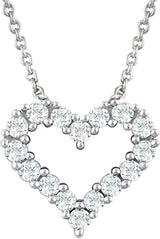 14K Gold Round Natural Diamond Heart Necklace - White Gold
