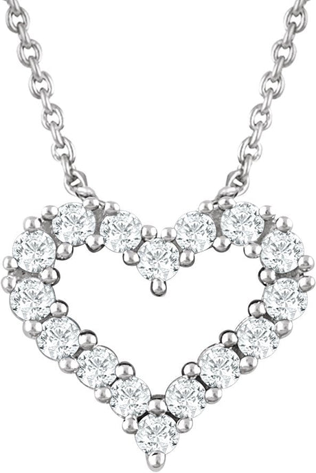 14K Gold Round Natural Diamond Heart Necklace - White Gold