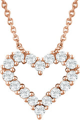 14K Gold Round Natural Diamond Heart Necklace - Rose Gold