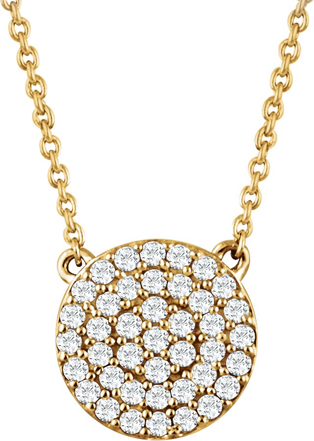 14K Gold Round Natural Diamond Cluster Necklace - Yellow Gold