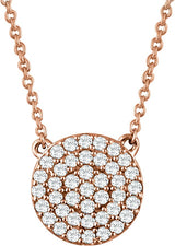 14K Gold Round Natural Diamond Cluster Necklace - Rose Gold