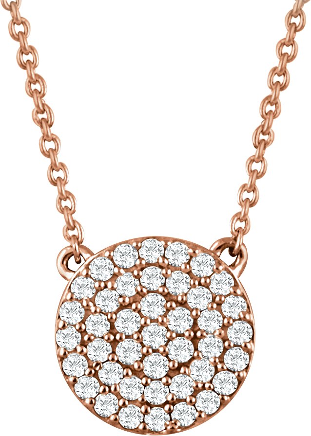 14K Gold Round Natural Diamond Cluster Necklace - Rose Gold