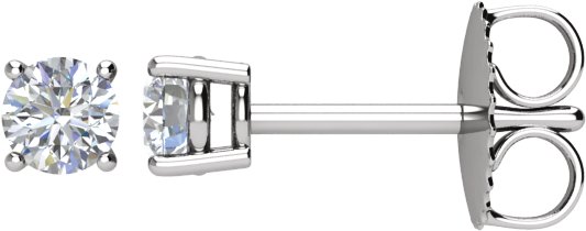 14K Gold Natural Diamond Round 4-Prong Stud Earrings – 3-3.4mm Stones - White Gold