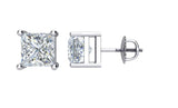 Platinum Natural Diamond Square 4-Prong Stud Earrings – 3.5x3.5mm