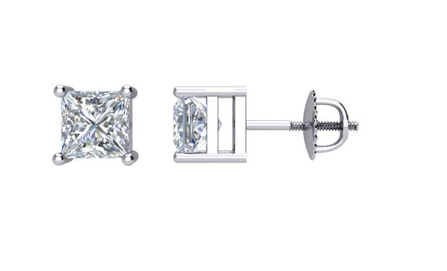 14K Gold Natural Diamond Square 4-Prong Stud Earrings – 2.75x2.75mm - White Gold