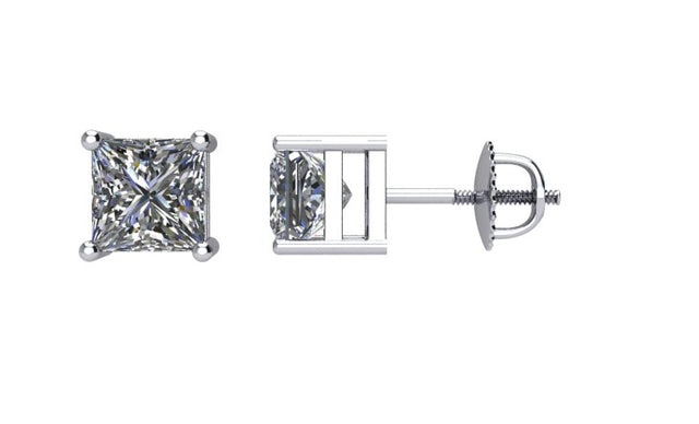 14K Gold Natural Diamond Square 4-Prong Stud Earrings – 2.75x2.75mm - White Gold