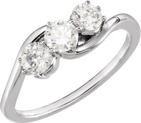 14K Gold Round Lab-Grown Diamond Three-Stone Ring - White Gold