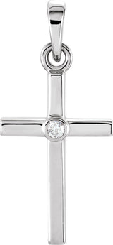 14K Gold Round Natural Diamond Cross Pendant – up to 0.01 CTW - White Gold