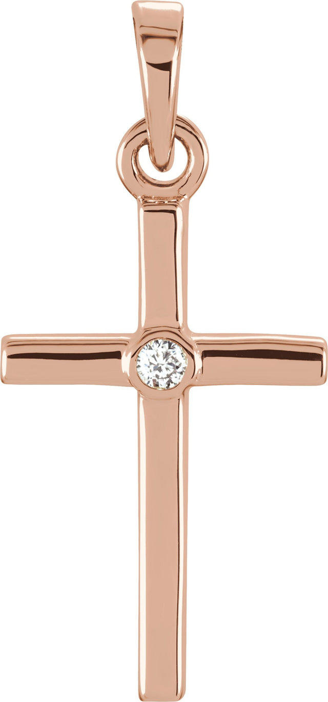 14K Gold Round Natural Diamond Cross Pendant – up to 0.01 CTW - Rose Gold