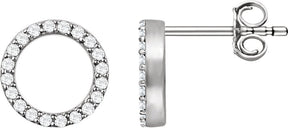 14K Gold Round Natural Diamond Circle Earrings - White Gold