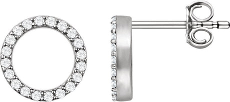 14K Gold Round Natural Diamond Circle Earrings - White Gold