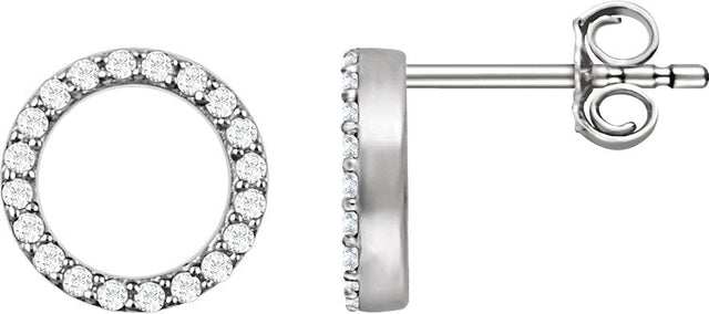 14K Gold Round Natural Diamond Circle Earrings - White Gold