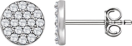 14K Gold Round Natural Diamond Cluster Earrings II - White Gold