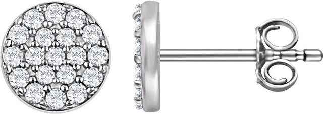 14K Gold Round Natural Diamond Cluster Earrings II - White Gold