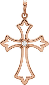 14K Gold Round Natural Diamond Cross Pendant – 0.03 CTW · 2mm Stones - Rose Gold