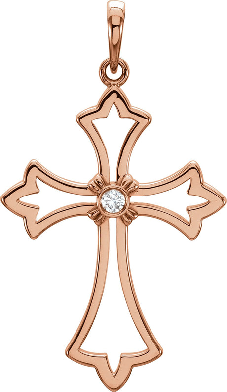 14K Gold Round Natural Diamond Cross Pendant – 0.03 CTW · 2mm Stones - Rose Gold