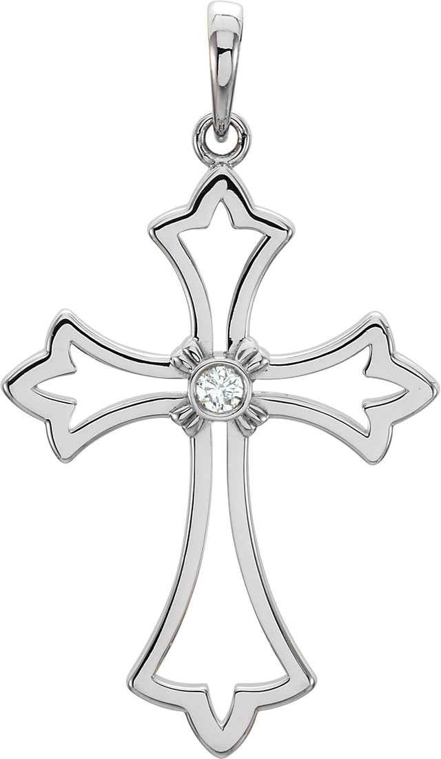 Platinum Round Natural Diamond Cross Pendant – 0.03 CTW