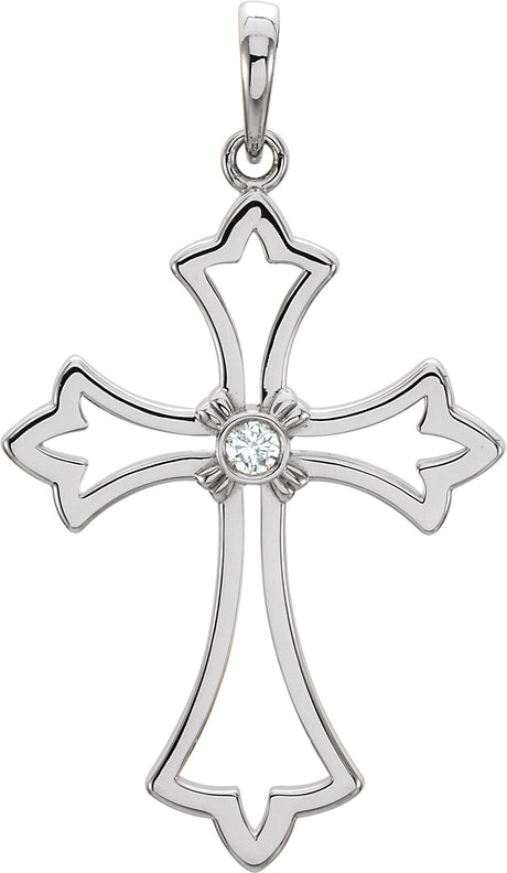 14K Gold Round Natural Diamond Cross Pendant – 0.03 CTW · 2mm Stones - White Gold