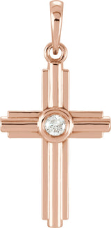 14K Gold Round Natural Diamond Cross Pendant – 0.06 CTW · 2.5mm Stones - Rose Gold