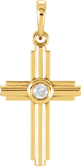14K Gold Round Natural Diamond Cross Pendant – 0.06 CTW · 2.5mm Stones - Yellow Gold