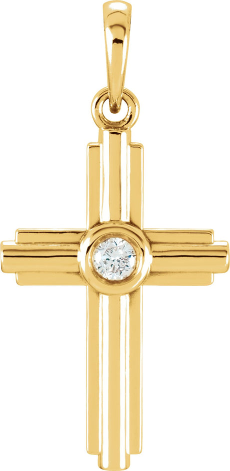 14K Gold Round Natural Diamond Cross Pendant – 0.06 CTW · 2.5mm Stones - Yellow Gold