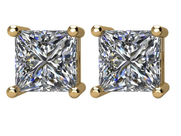 14K Gold Natural Diamond Square 4-Prong Stud Earrings – 2.75x2.75mm - Yellow Gold - view 2