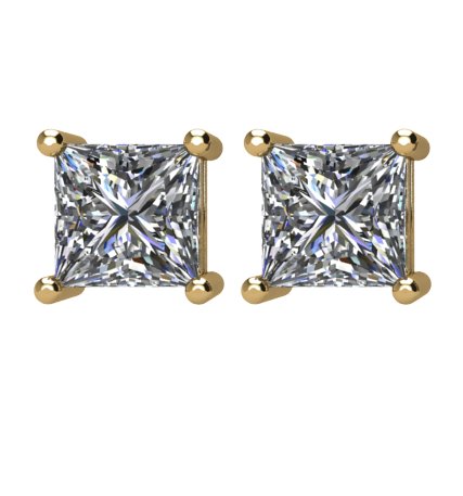 14K Gold Natural Diamond Square 4-Prong Stud Earrings – 2.75x2.75mm - Yellow Gold - view 2